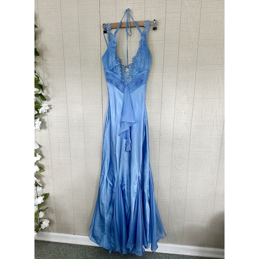 Y2K Vintage Blue Fairy Corset Mermaid Maxi Dress Beaded XS S VTG 90s Homecoming